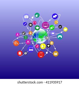 Internet of things modern connected world illustration as vector icons in flat design.