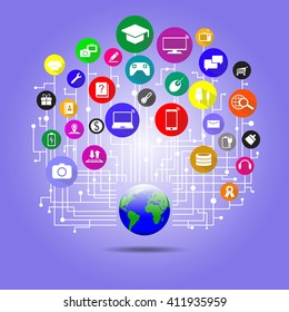 Internet of things modern connected world illustration as vector icons in flat design.
