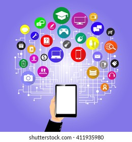 Internet of things modern connected world illustration as vector icons in flat design.
