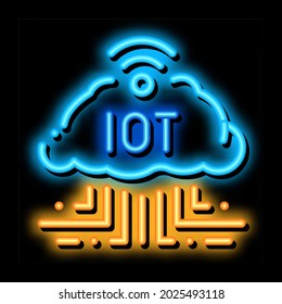 Internet de las Cosas neón vector de señal de luz. Icono brillante de la señal Internet de las cosas. ilustración de símbolo transparente