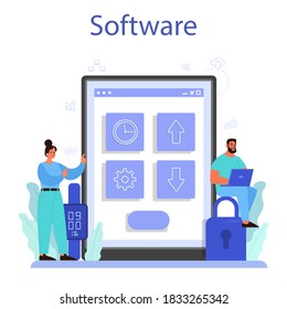 Internet of things online service or platform. Idea of cloud, technology and home. Modern global technology. Software. Isolated flat vector illustration