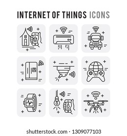 Internet of Things Outline Set Icons Thin Style Pictogram Minimalist