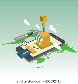 internet of things payment and commerce business on-line shop design illustration digital marketing social media vector
