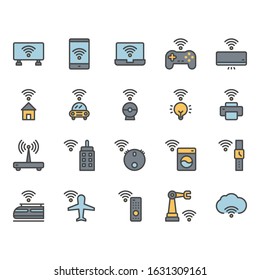 Internet of things related icon and symbol set in color outline design
