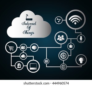 Internet of things represented by cloud and icon set of multimedia apps. Blue and flat background
