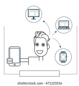 Internet of things represented by consumer and connected devices, icons thin lines.
