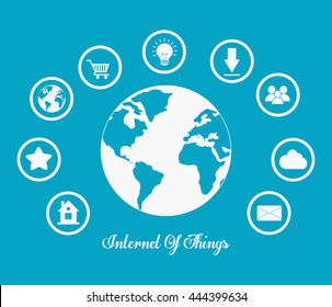 Internet of things represented by planet and icon set of multimedia apps. Blue and flat background