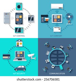 Internet of things smart home 4 flat icons composition of remote controlled comfort abstract isolated vector illustration