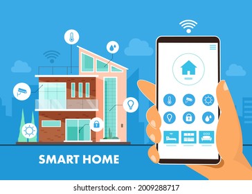 Internet de cosas tecnología inteligente para el hogar Smartphone Sistema inteligente para el control del sistema doméstico con conexión inalámbrica centralizada por dispositivos electrónicos de la casa de control inteligente del sistema IOT.