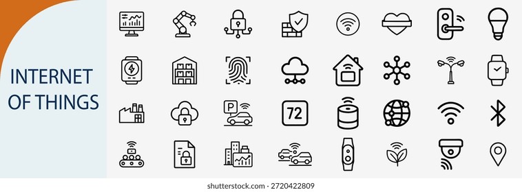 internet das coisas e tecnologia casa inteligente conjunto de ícones de conectividade, vetor de linha fina