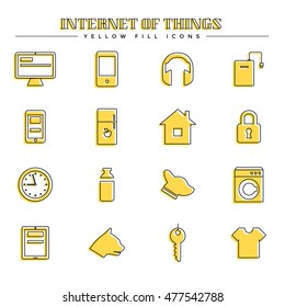 Internet of things and smart home, yellow fill icons set