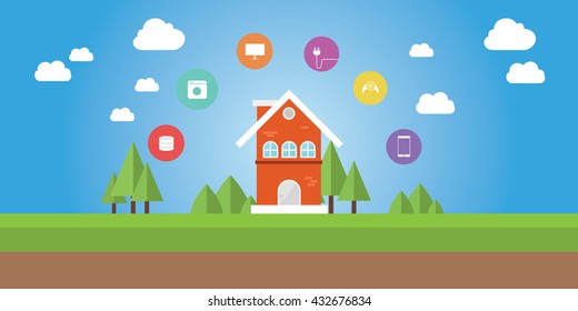 internet of things smart house with icon on top vector graphic illustration