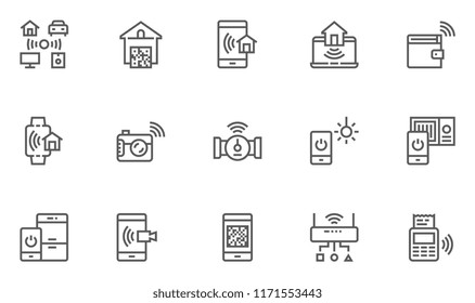 Internet of Things, Smart House Vector Line Icons Set. Data Transmission, Identification Means, Area Network. Editable Stroke. 48x48 Pixel Perfect.