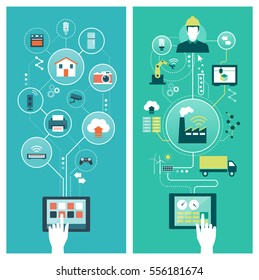 Internet of things and smart industry concepts connecting on a digital tablet with user hand