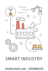 Internet of things in smart industry. Line art.