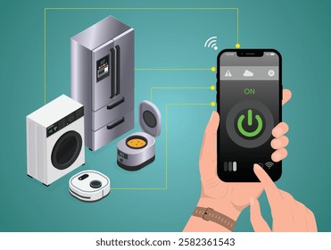 The Internet of things. The smart phone control the devices in the house. Smart home will obey the commands from your smartphone. Concept. vector graphics