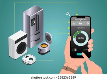 The Internet of things. The smart phone control the devices in the house. Smart home will obey the commands from your smartphone. Concept. vector graphics