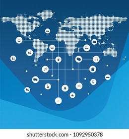 Internet of Things, Smart Technology, Cloud Computing Design Concept with Icons - Global Digital Network Connections, Technology Background with Spotted World Map