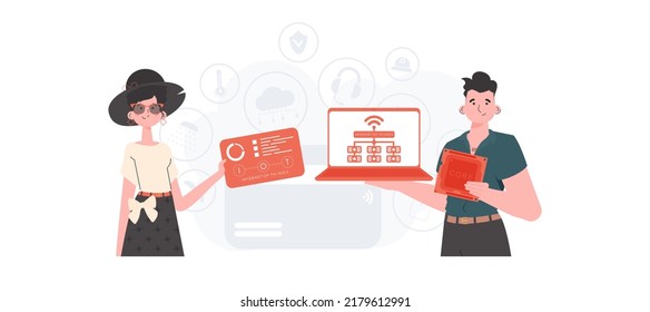 Internet of Things Team. Internet of things concept. Good for websites and presentations. Vector illustration in trendy flat style.
