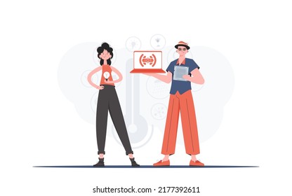 Equipo de Internet de las Cosas. Concepto de IoT. Es bueno para presentaciones y sitios web. Estilo moderno y plano. Vector.