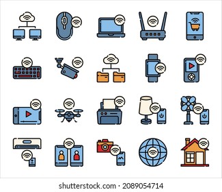 Internet of things and technology icon set. Set vector colored icons with open path internet of things and smart gadgets with elements for mobile concepts and web apps.