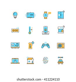 Internet of things, internet technology vector flat icons. Technology internet, web internet, control device with internet illustration