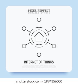 Internet of things thin line icon. Smart home. Pixel perfect, editable stroke. Vector illustration.