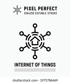 Internet of things thin line icon. Smart home. Pixel perfect, editable stroke. Vector illustration.