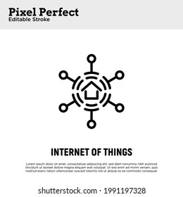 Internet of things thin line icon. Smart home. Pixel perfect, editable stroke. Vector illustration.