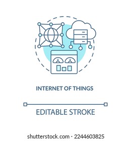 Internet of things turquoise concept icon. Artificial intelligence. Data science abstract idea thin line illustration. Isolated outline drawing. Editable stroke. Arial, Myriad Pro-Bold fonts used