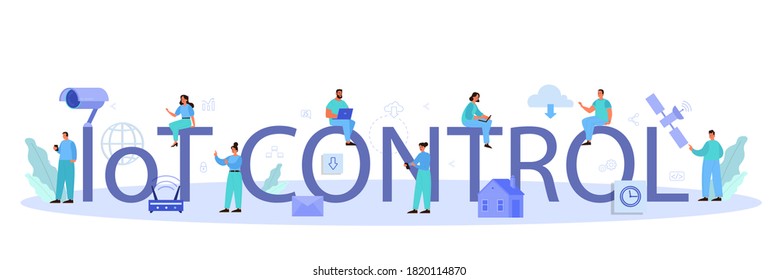 Internet of things typographic header. Idea of cloud, technology and home. Modern global technology. Connection between devices and house appliances. Isolated flat vector illustration
