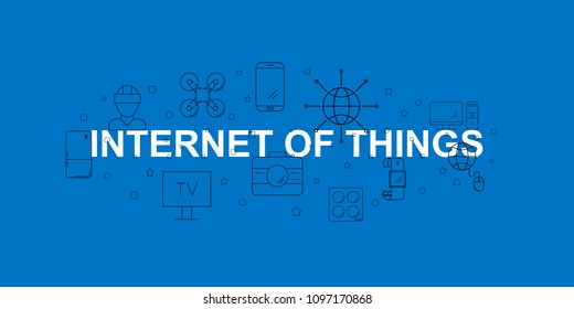 Internet of Things vector banner. Word with line icon. Vector background
