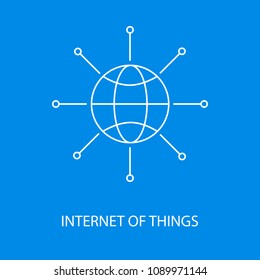 Internet of Things vector icon or design element in outline style on blue background
