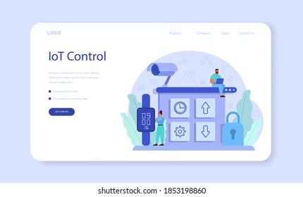 Internet of things web banner or landing page. Idea of cloud, technology and home. Modern global technology. Connection between devices and house appliances. Isolated flat vector illustration