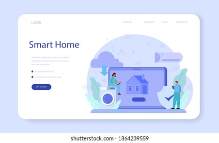 Internet of things web banner or landing page. Idea of cloud, technology and home. Modern global technology. Connection between devices and house appliances. Isolated flat vector illustration