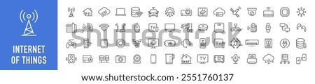 Internet of things web icons in line style. Digital technology, data, network, cloud computing, business, collection. Vector illustration.