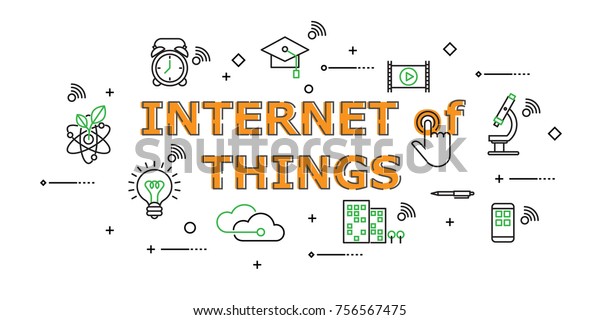 Internet of Things Word with Icon Set in\
Concept of Innovation Technology . Flat Thin line designed vector\
illustration on white Background. Editable\
Stroke.