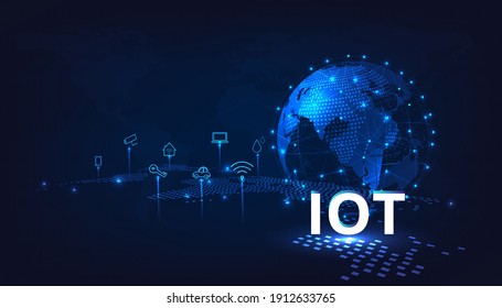 Internet of things(IOT) concept. IOT design.Global network connection. Communication technology and  Internet networking concept, Connect wireless devices.Vector illustration.