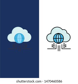 Internet, Think, Cloud, Technology  Icons. Flat and Line Filled Icon Set Vector Blue Background. Vector Icon Template background