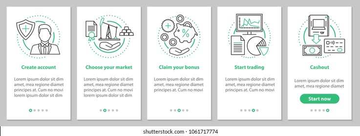 Intercambio de Internet en la pantalla de la aplicación móvil con conceptos lineales. Instrucciones gráficas de negocios en línea. UX, UI, plantilla vectorial GUI con ilustraciones