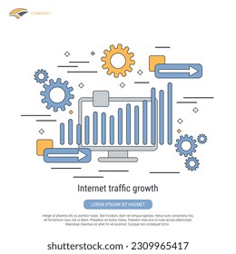Crecimiento del tráfico de Internet, diseño plano de comunicaciones, ilustración del concepto vectorial