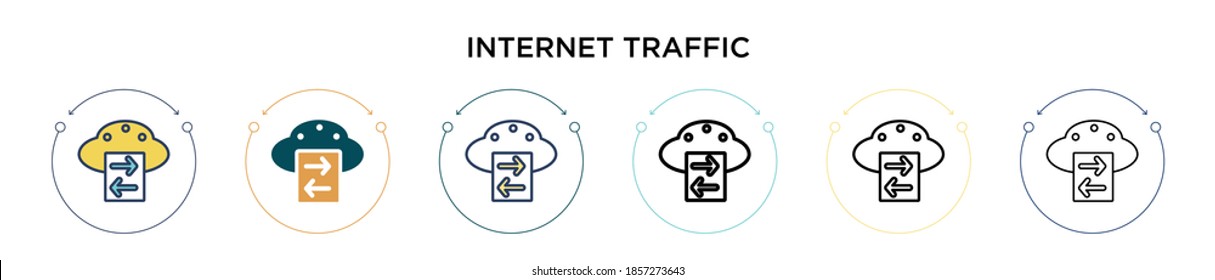 Icono de tráfico de Internet en estilo relleno, delgado, contorno y trazo. Ilustración vectorial de dos iconos de los vectores de tráfico de internet de color y negro se puede utilizar para móviles, ui, web