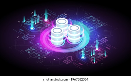 Internet traffic routing. Big data analysis algorithm. Energy station concept cloud storage technology. Computation of big data center.