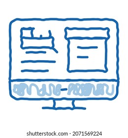 vector de icono de esbozo de cronograma de tren de Internet. Señal de horarios del tren de Internet con dibujos de la línea de doodle azul dibujada a mano. ilustración de símbolo aislado