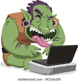 Internet Troll commenting on social media cartoon illustration