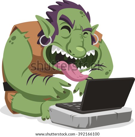 Internet Troll commenting on social media cartoon illustration