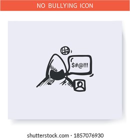 Internet trolling icon.Harassing text messages.Outline sketch drawing. Anonymous taunting email, online abuse. Aggressive behaviour, violence or harassment. Social issue. Isolated vector illustration 