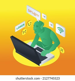 Internet trolling isometric 3d vector concept for banner, website, illustration, landing page, flyer, etc.