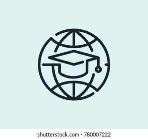 Internet university icon line isolated on clean background. International education concept drawing icon line in modern style. Vector illustration for your web site mobile logo app UI design.