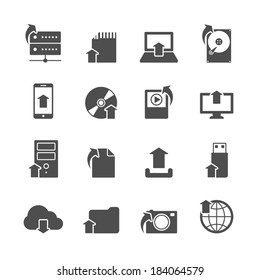 Internet upload symbols collection for computer and mobile electronic devices black icons set isolated vector illustration